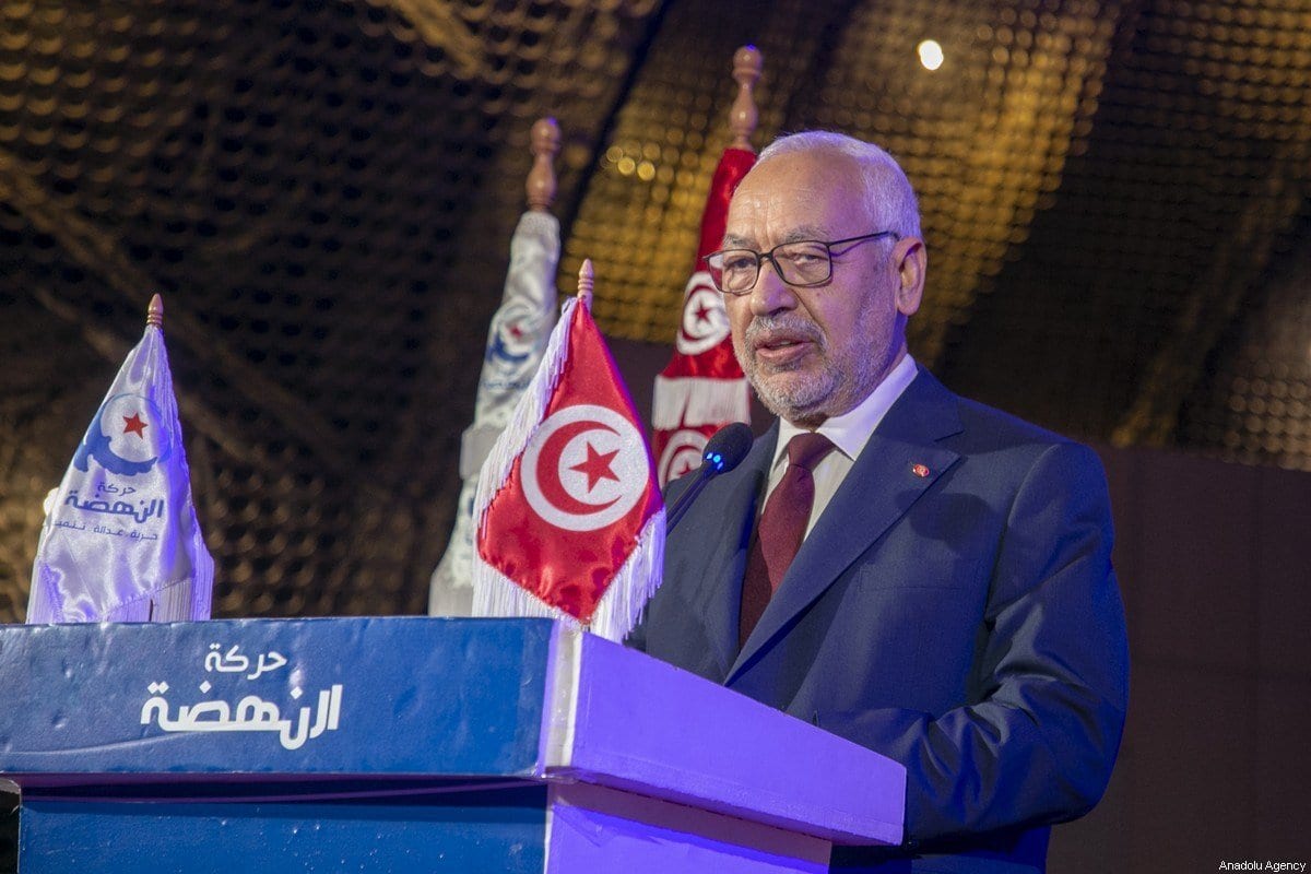 Presidente do Parlamento da Tunísia Rached Ghannouchi participa do 4° Congresso Estudantil do Movimento Nahda, na Universidade da Tunísia, na capital túnis, 18 de janeiro de 2020 [Yassine Gaidi/Agência Anadolu]