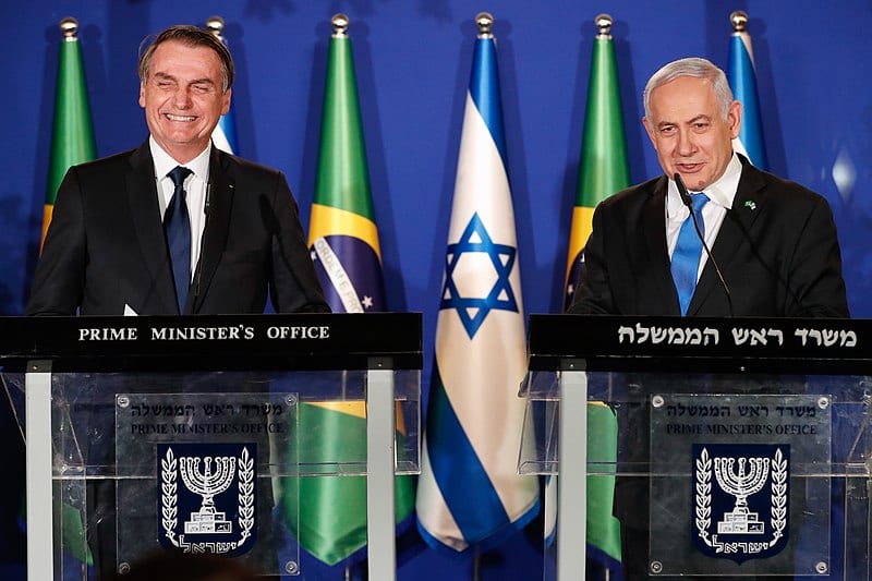 O presidente Jair Bolsonaro, e o primeiro-ministro de Israel, Benjamin Netanyahu, durante declaração conjunta à imprensa. Em 30 de março de 2019, Jerusalém. [Alan Santos/Presidência da República]