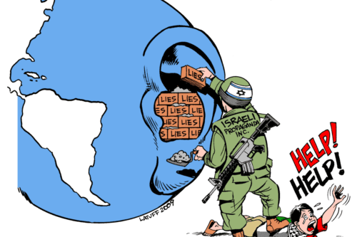 Máquina de Propaganda de Israel - Cartum [CarlosLatuff / Wikipedia]
