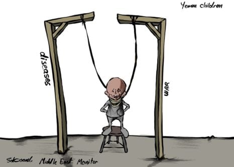 Crianças iemenitas afetadas pela guerra da coalizão saudita - Cartum [Sabaaneh / Monitor do Oriente Médio]