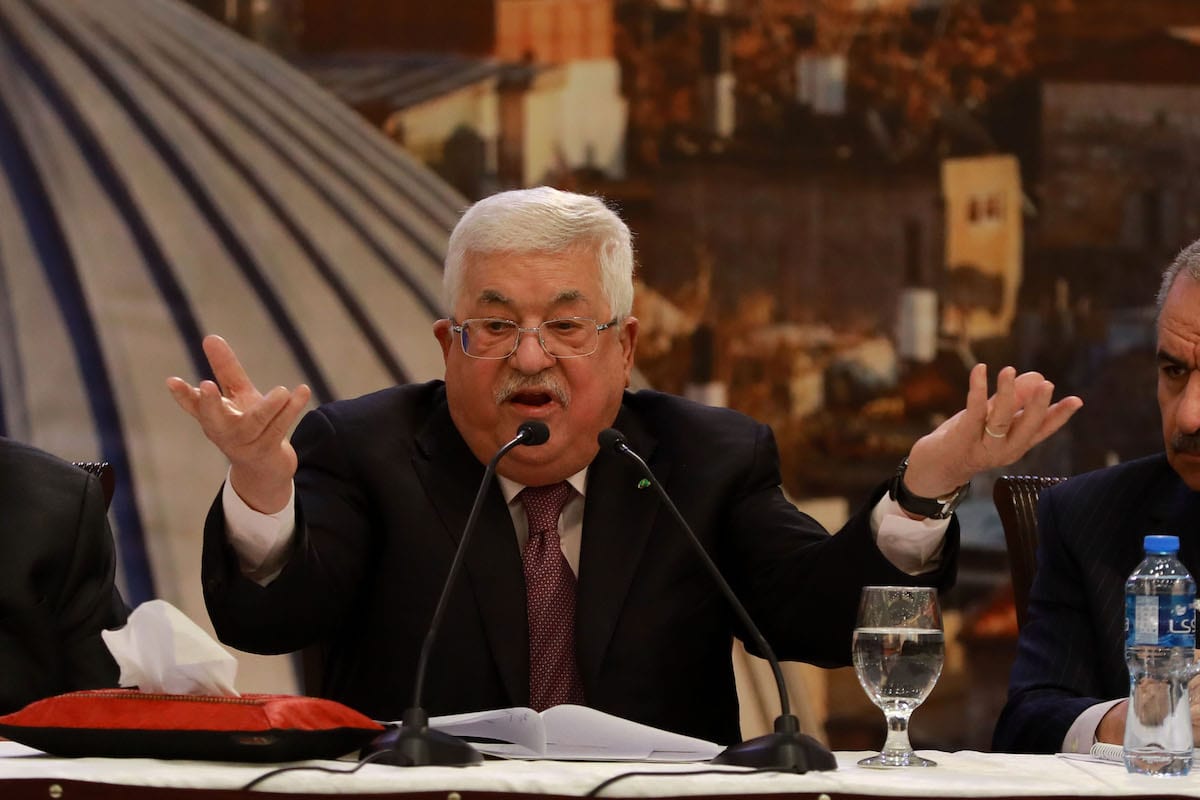 Presidente da Autoridade Palestina Mahmoud Abbas realiza coletiva sobre o chamado ‘acordo de paz’ de Trump, em Ramallah, Cisjordânia, 28 de janeiro de 2020 [Issam Rimawi/Agência Anadolu]