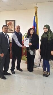 A equipe de trabalho da Witness Foundation for Human Rights em visita a Embaixada da Venezuela no Líbano com o objetivo de estreitar as relações entre as duas partes [Foto de Arquivo]