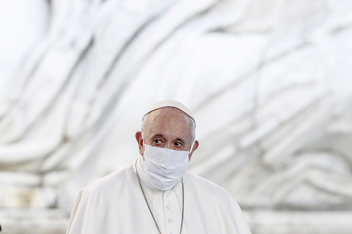 Papa Francisco durante uma iniciativa internacional de Oração pela Paz intitulada" Ninguém é salvo sozinho em Roma, Itália, em 20 de outubro de 2020 [Riccardo De Luca / Agência Anadolu]
