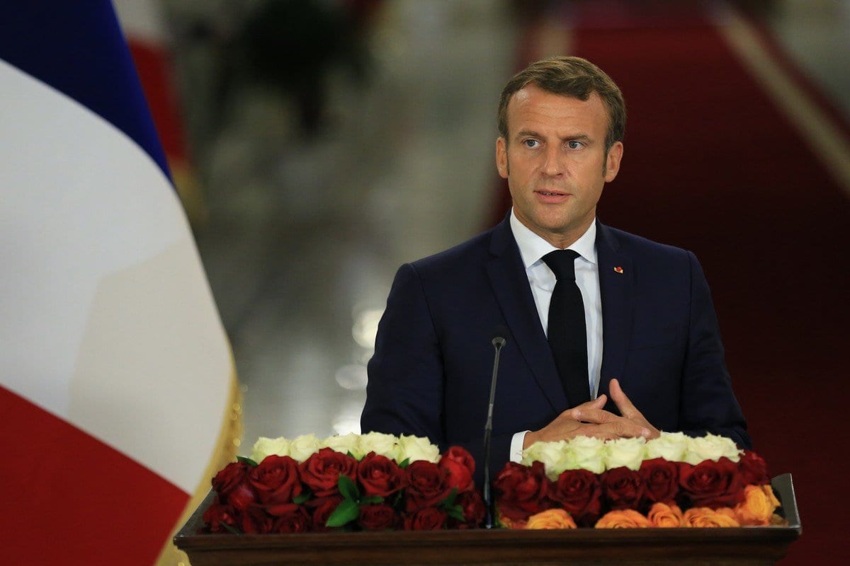 Presidente francês Emmanuel Macron em Bagdá, Iraque em 2 de setembro de 2020 [Agência Murtadha Al-Sudani / Anadolu]
