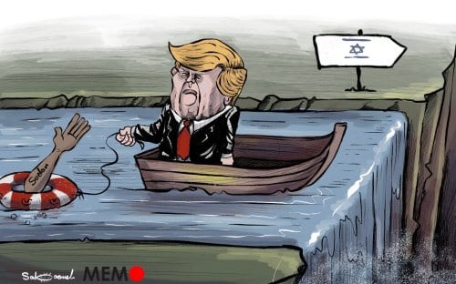 EUA removerão o Sudão da lista de apoiadores do terrorismo se normalizar os laços com Israel - Cartoon [Sabaaneh/ Monitor do Oriente Médio]