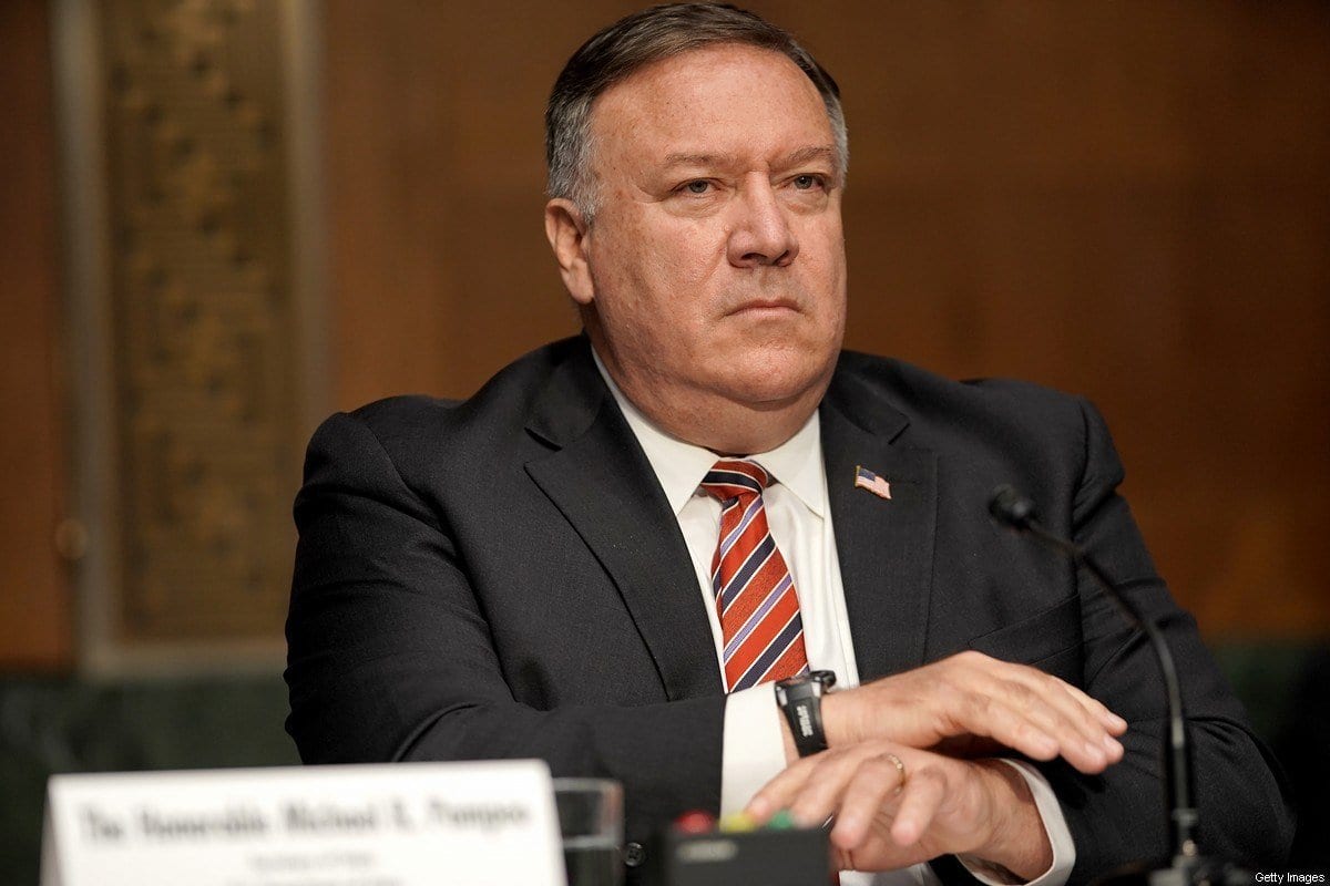 Secretário de Estado dos Estados Unidos Mike Pompeo no Edifício de Escritórios do Senado Dirksen, em Washington DC, 30 de julho de 2020 [Greg Nash/AFP/Getty Images]
