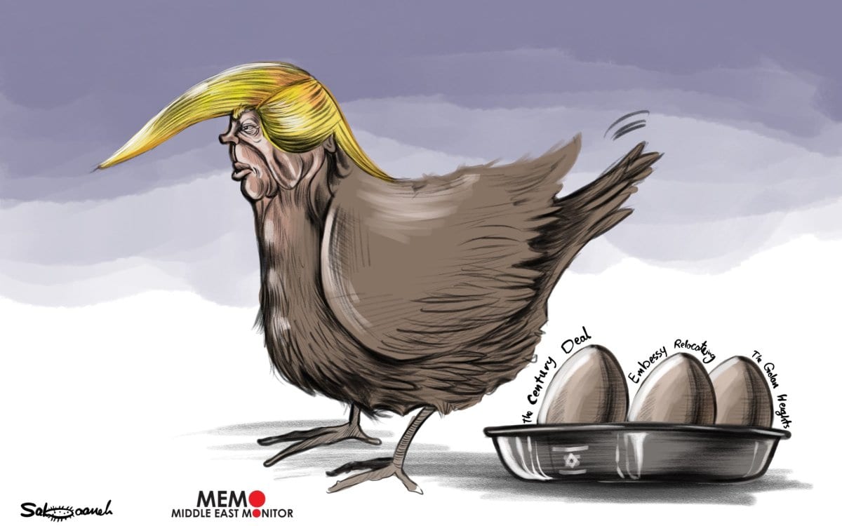 Acordo do Século, mudança da embaixada e Colinas de Golã - O que mais Israel poderia esperar? – Charge [Sabaaneh/Monitor do Oriente Médio]