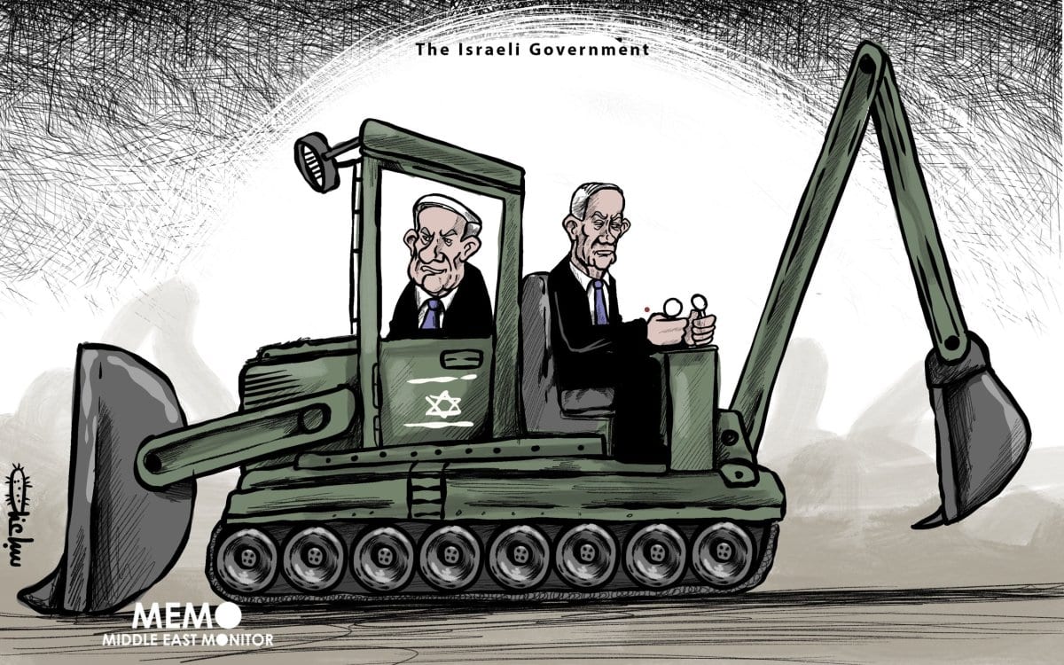 O governo israelense: coalizão Netanyahu-Gantz - Cartoon [Sabaaneh / Monitor do Oriente Médio]