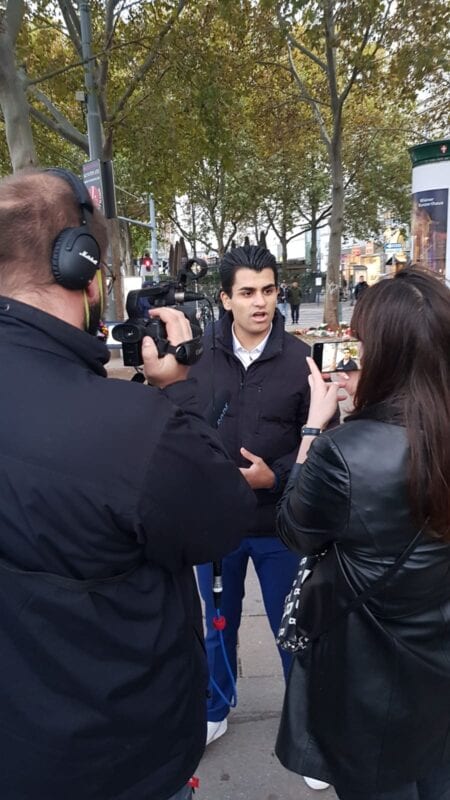 Osama Jodeh falando a vários meios de comunicação após o acidente (Arquivo Especial)