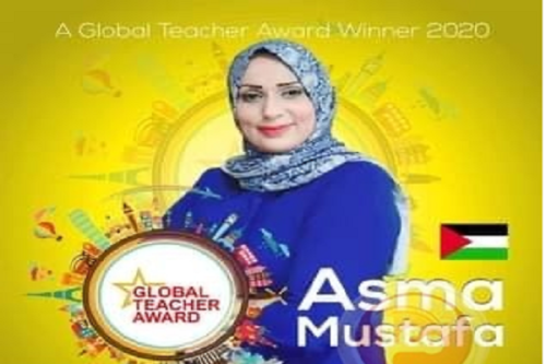 Asma Mustafa, professora de inglês na Escola Intermediária para Meninas Halima Al Saadia, ganhou o Prêmio Global de Professores 2020 [Twitter]