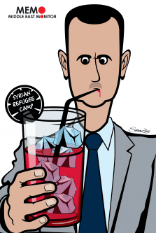 Refugiados sírios e Assad -charge [Sarwar Ahmed/ Monitor do Oriente Mèdio]