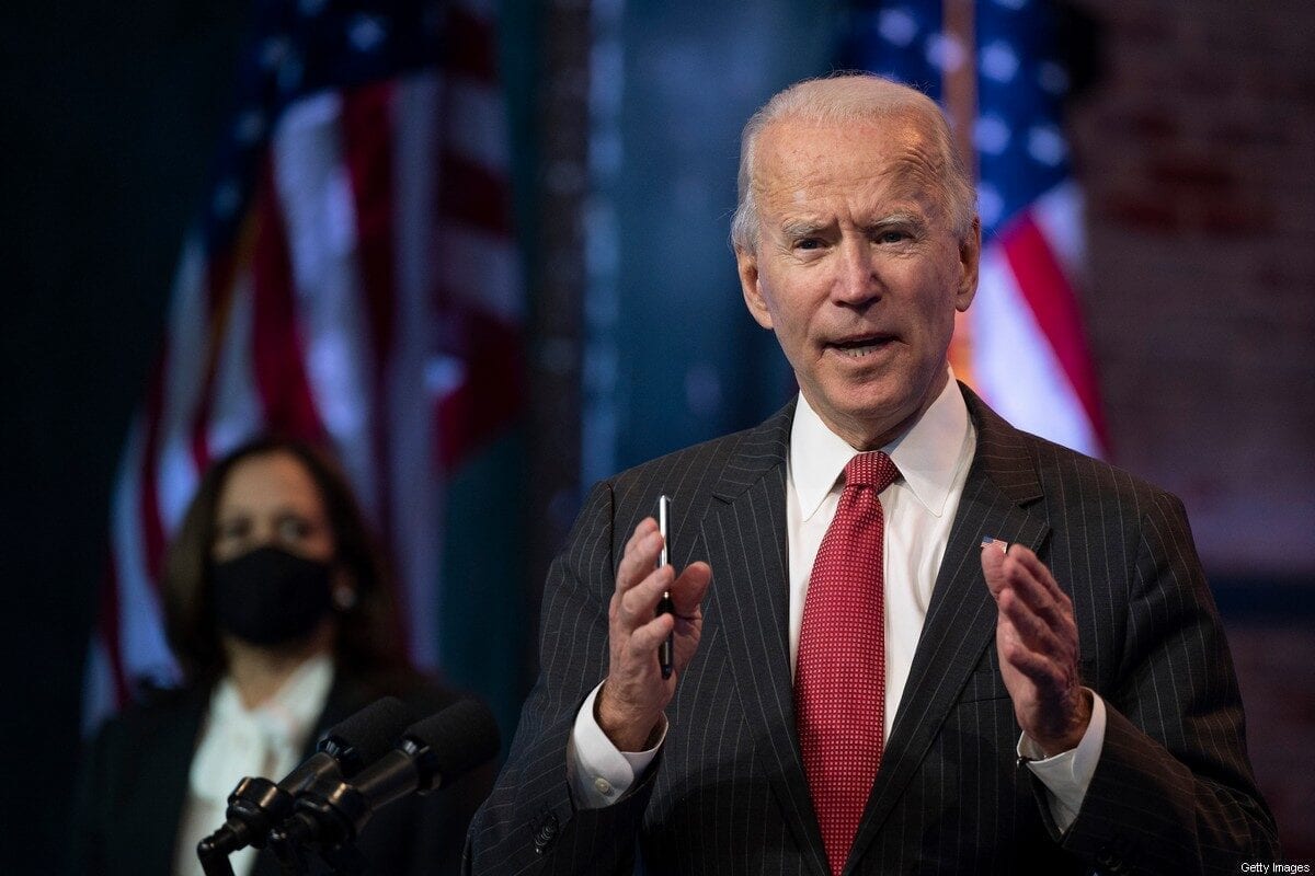 O presidente eleito dos EUA, Joe Biden, em Delaware, EUA, em 19 de novembro de 2020 [Jim Watson/ AFP / Getty Images]