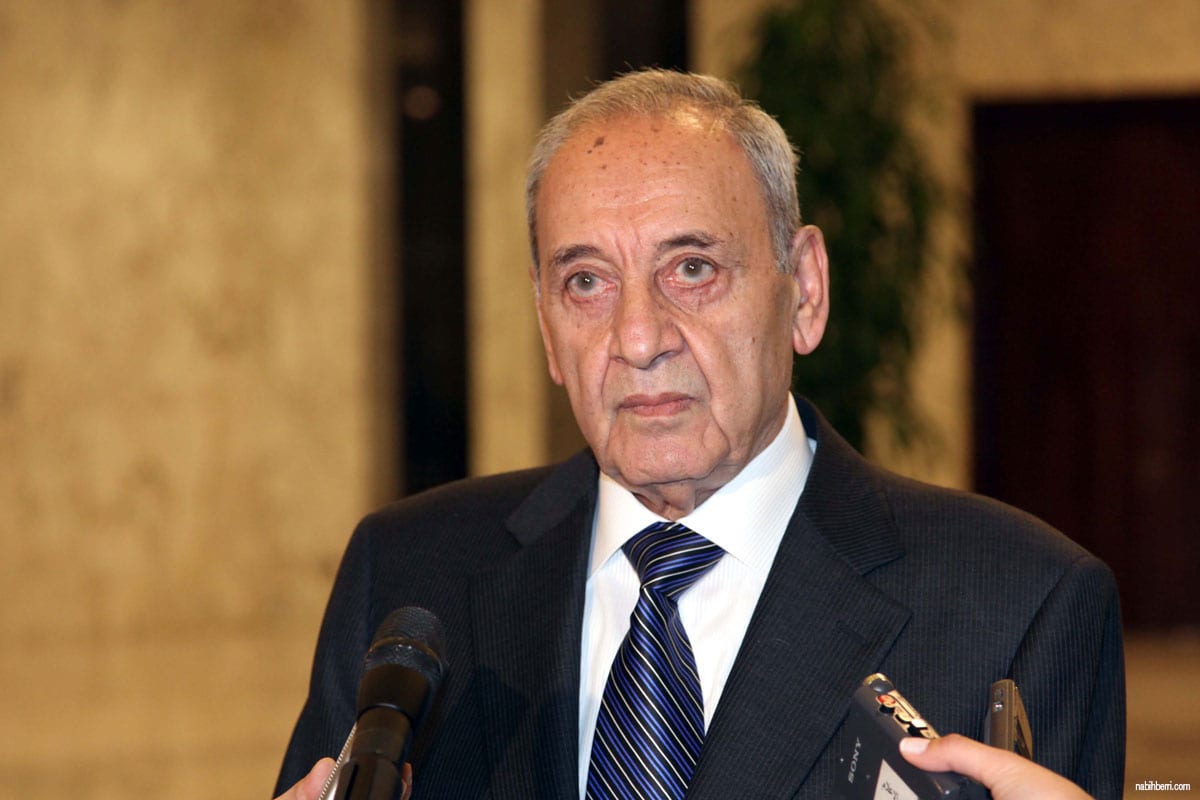 Nabih Berri, Presidente do parlamento do Líbano Presidente do Parlamento Libanês Nabih Berri no Líbano [Foto de arquivo]