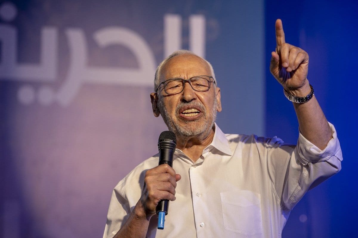 Porta-voz do Parlamento Tunisiano, Rashid Ghannouchi, em Tunis, Tunísia, no dia 4 de outubro de 2019 [Agência Yassine Gaidi/Anadolu]