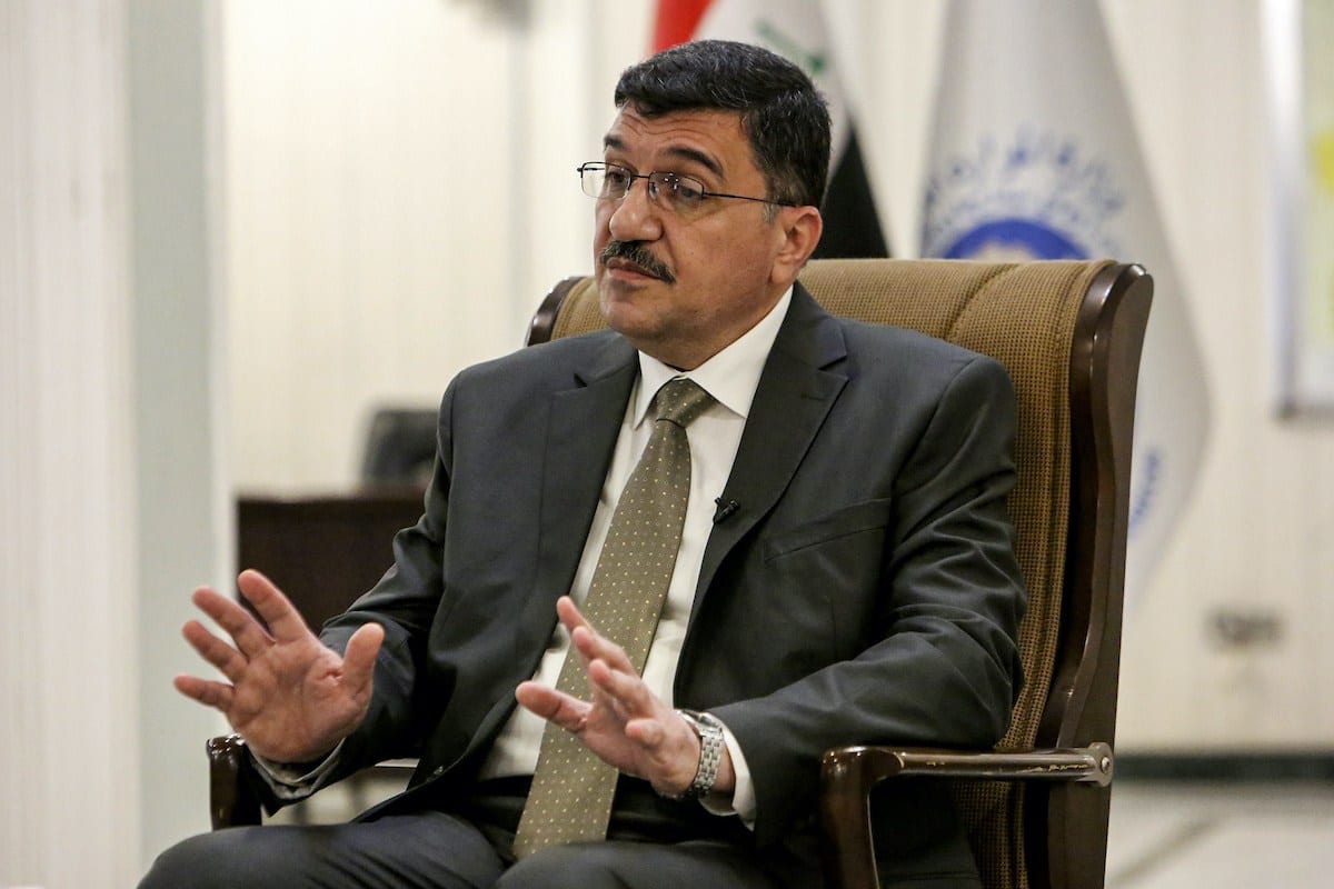  Mehdi Rashid al-Hamdani, Ministro de Recursos Hídricos do Iraque em Bagdá em 19 de agosto de 2020 [Sabah Arar/ AFP / Getty Images]
