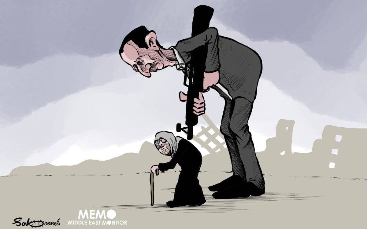 Assad e o regime sírio cometeram crimes de guerra - Charge [Sabaaneh / Monitor do Oriente Mèdio]