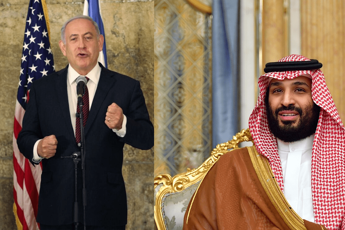 Primeiro-ministro israelense Benjamin Netanyahu (à esquerda) e príncipe herdeiro da Arábia Saudita Mohammed Bin Salman 
