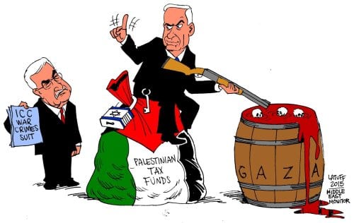 Netanyahu jura ação contra AP por causa do TPI - Cartoon [Cartoon Latuff / Monitor do Oriente Médio]