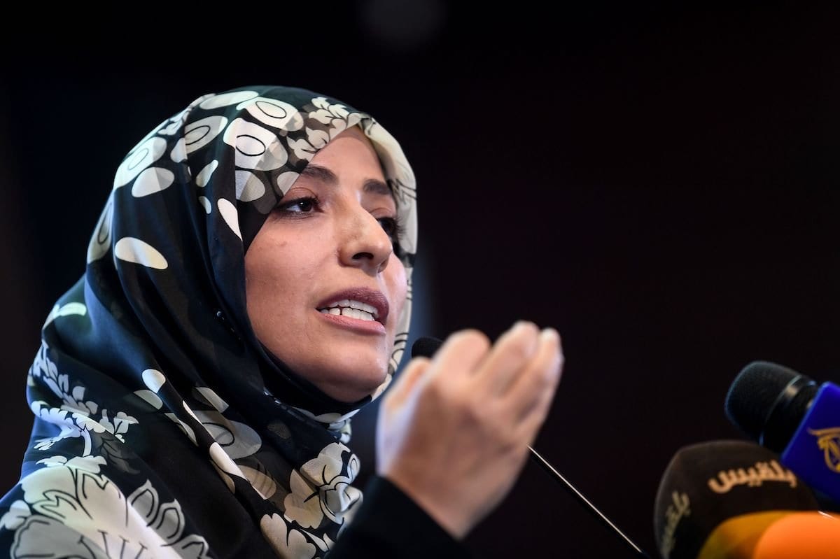 Tawakkol Karman, ativista iemenita condecorada com o Prêmio Nobel da Paz, em Istambul, Turquia, 11 de novembro de 2018 [Ozan Kose/AFP/Getty Images]
