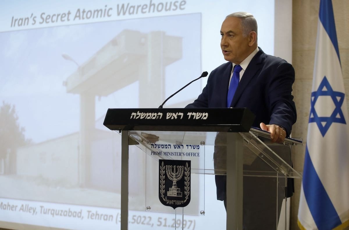 Israeli Prime Minister and Defence Minister Benjamin Netanyahu delivers a statement to the media on the Iranian nuclear issue at the Foreign Ministry in Jerusalem on 9 September 2019. [MENAHEM KAHANA/AFP via Getty Images]
