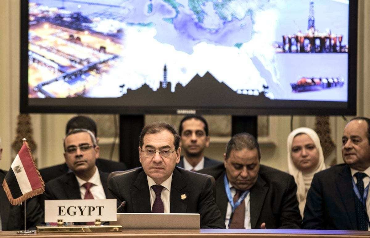 Ministro de Petróleo do Egito Tarek el-Molla participa do Fórum sobre Gás Natural do Mediterrâneo Oriental, no Cairo, Egito, 16 de janeiro de 2020 [Khaled Desouki/AFP via Getty Images]