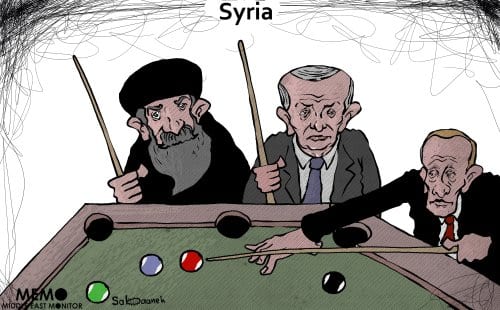 Qual condado tem o destino da Síria em suas mãos? - Charge [Sabaaneh / Monitor do Oriente Médio]