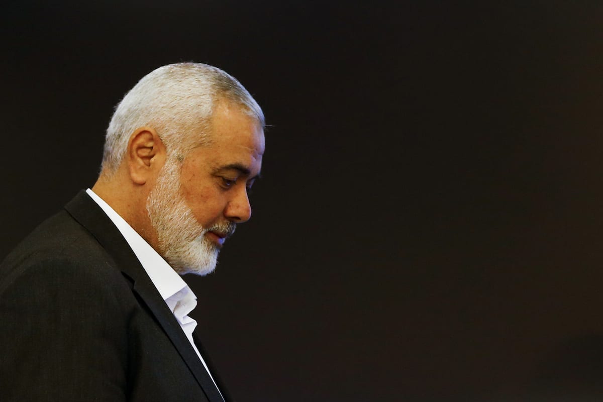 Ismail Haniyeh, chefe do Gabinete Político do Hamas, durante coletiva de imprensa em Moscou, Rússia, 4 de março de 2020 [Sefa Karacan/Agência Anadolu]