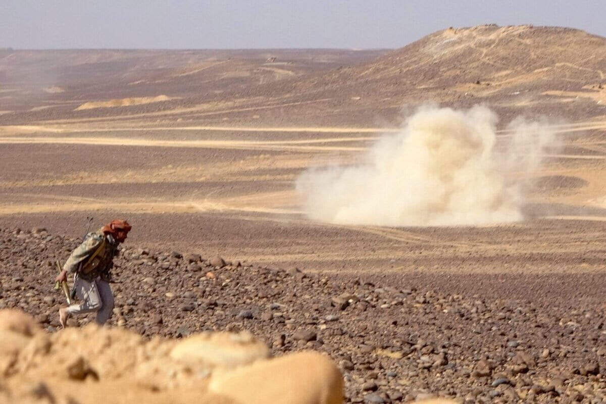 Zona de confronto entre forças leais ao governo iemenita, com apoio saudita, e rebeldes houthis, na área de al-Jadaa, aproximadamente 50 km a noroeste de Marib, no Iêmen, 11 de fevereiro de 2021 [AFP via Getty Images]