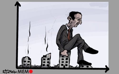 Assad está arruinando a economia da Síria? - charge [Sabaaneh/ Monitor do Oriente Médio]