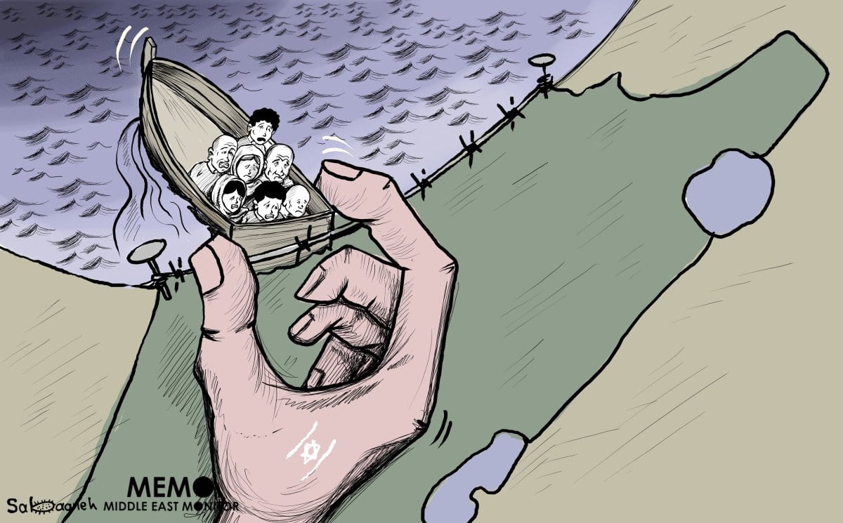 Israel pressiona ativamente os palestinos a deixarem a Faixa de Gaza - Cartoon [Sabaaneh / MiddleEastMonitor]