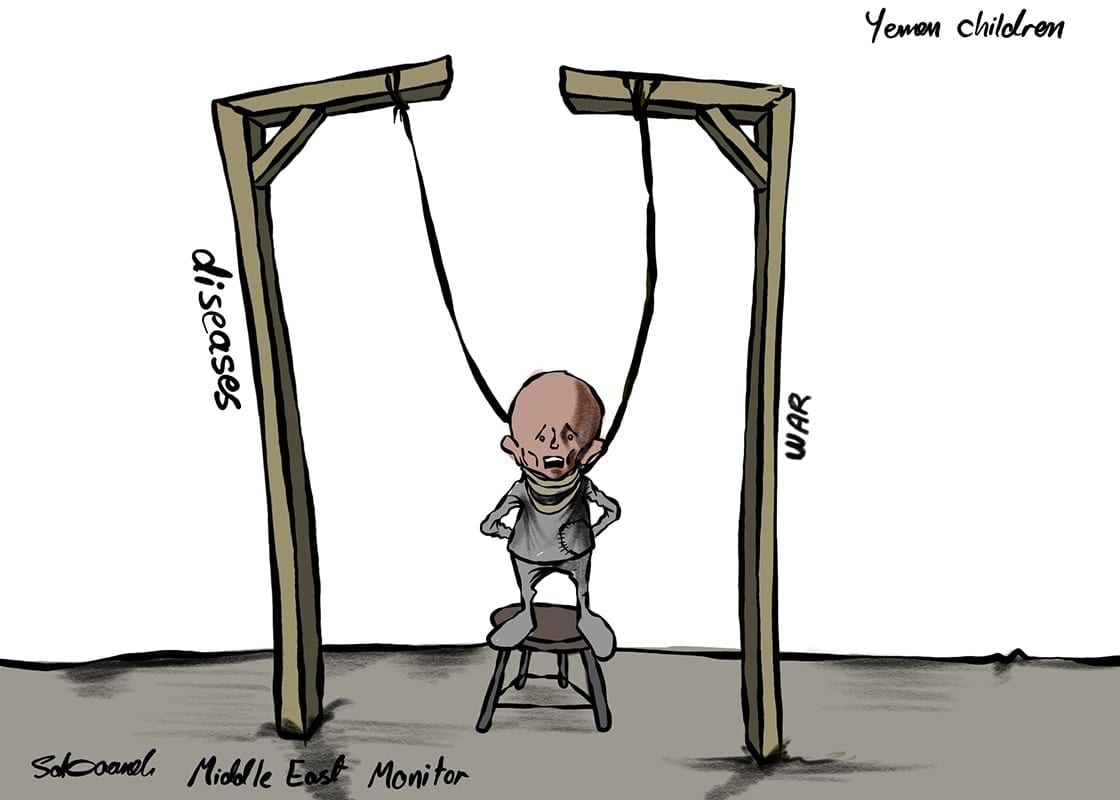 Crianças iemenitas afetadas pela guerra com a coalizão saudita [Sabaaneh/Monitor do Oriente Médio]