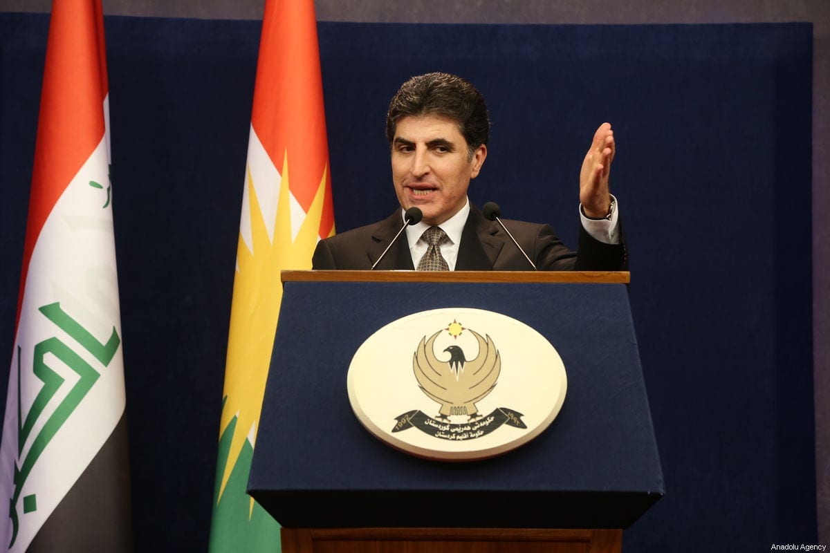 O primeiro-ministro do governo regional curdo iraquiano, Nechirvan Barzani, dá uma entrevista coletiva em Erbil, Iraque, em 27 de janeiro de 2019. [Hemn Baban/Agência Anadolu]