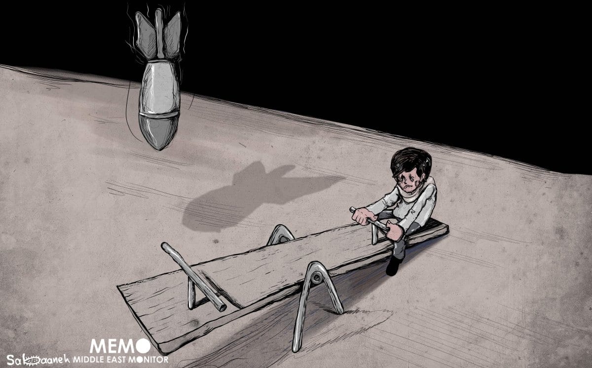 Forças israelenses visando crianças palestinas. [Sabaaneh/Monitor do Oriente Médio]