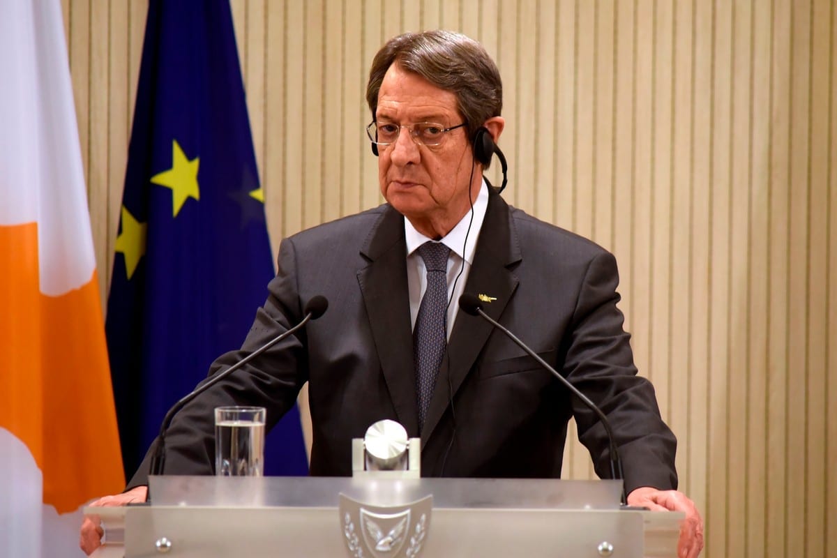 O presidente cipriota, Nicos Anastasiades, na capital do Chipre, Nicósia, em 21 de outubro de 2020 [Iakovos Hatzistavrou/ Pool/ AFP / Getty Images]