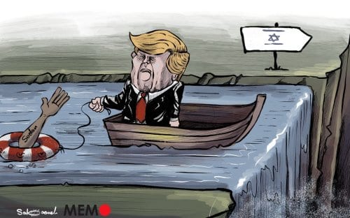 EUA removerão o Sudão da lista negra de terrorismo se normalizar os laços com Israel - Cartoon [Sabaaneh / Monitor do Oriente Médio]