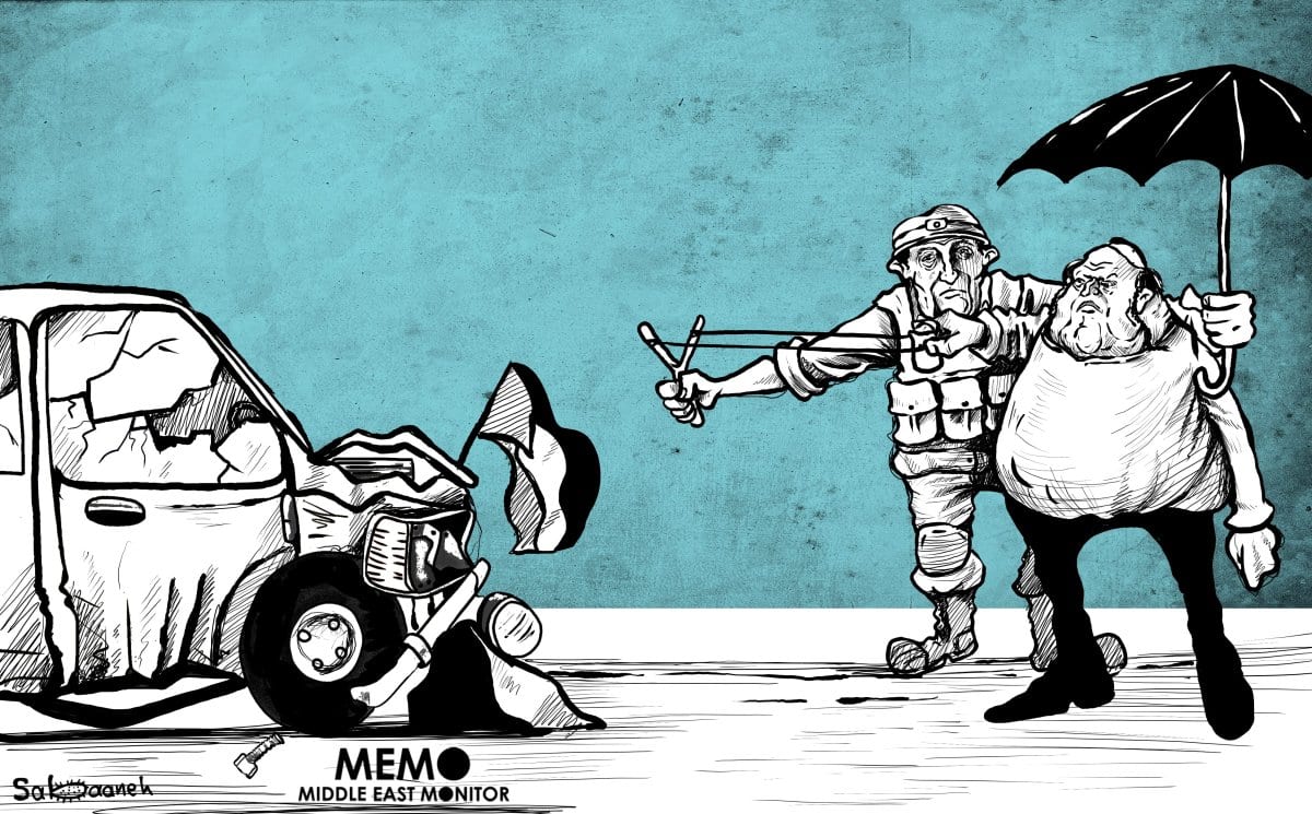 Ataques de colonos impunes contra palestinos se multiplicaram - Charge [Sabaaneh/ Monitor do Oriente Mèdio]