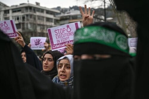Protesto em frente ao consulado egípcio em Istambul, Turquia, 2 de março de 2019 [Ozan Kose/AFP/Getty Images]