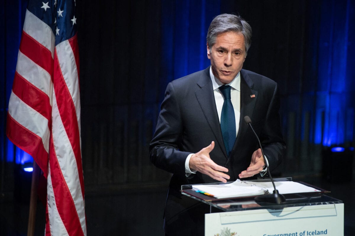 Secretário de Estado dos Estados Unidos Antony Blinken, 18 de maio de 2021 [Saul Loeb/AFP via Getty Images]
