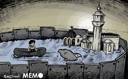 Israel impede que os palestinos voltem para suas casas em Jerusalém - Charge [Sabaaneh / Monitor do Oriente Médio]