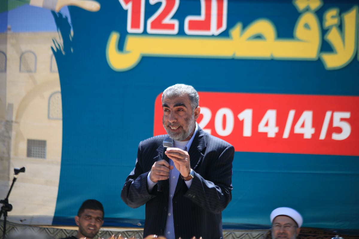 Sheikh Kamal Al-Khatib, vice-presidente do Movimento Islâmico, durante um festival para Al-Aqsa, em Jerusalém, 5 de abril de 2014 [Saeed Qaq/Apaimages]