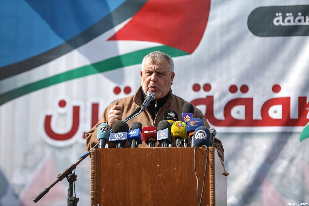 Membro do Movimento Islâmico Jihad Khaled Al-Batsh na cidade de Gaza, Gaza em 21 de fevereiro de 2020 [Ali Jadallah/Agência Anadolu]