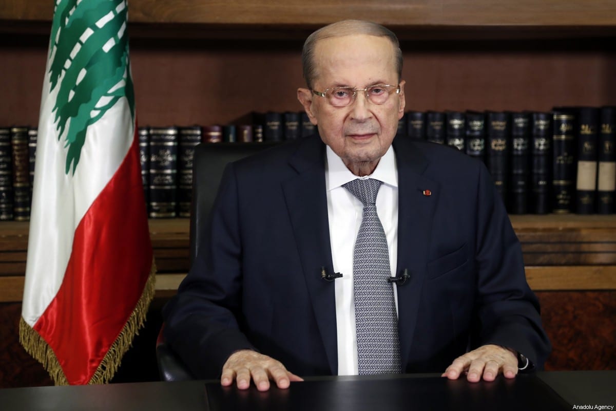 O presidente libanês, Micheal Aoun, em Beirute, Líbano, em 17 de março de 2021 [Presidência libanesa/Agência Anadolu]