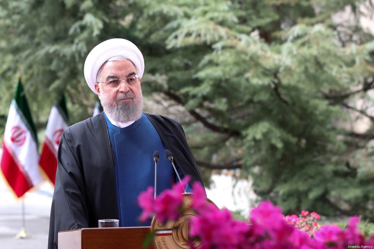 O presidente iraniano, Hassan Rouhani, faz uma declaração durante as comemorações do Nowruz, em Teerã, Irã, em 20 de março de 2021 [Presidência iraniana/Agência Anadolu]
