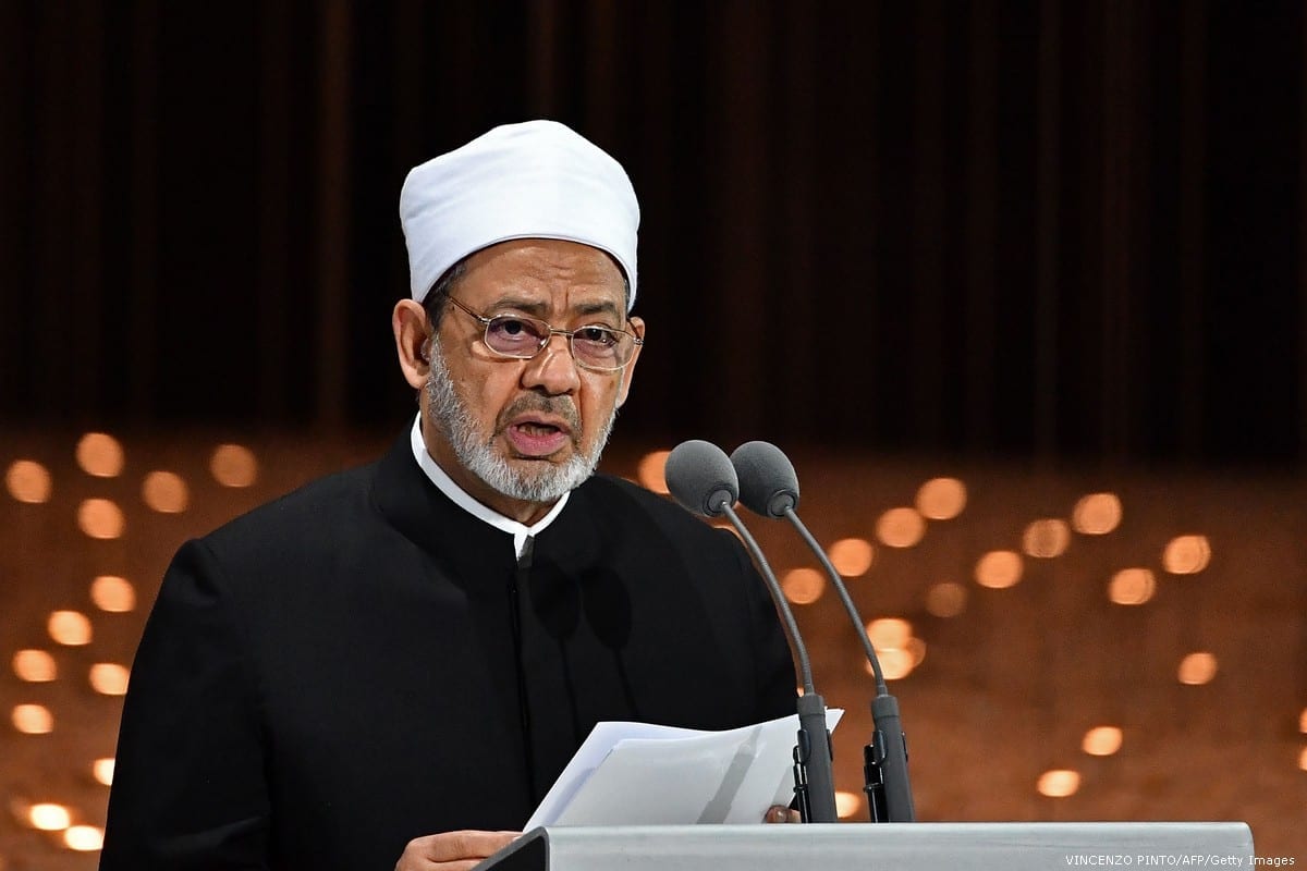 O Grande Imã de Al-Azhar do Egito, Sheikh Ahmad Al-Tayeb em 4 de fevereiro de 2019 [Vincenzo Pinto/ AFP/ Getty Images]
