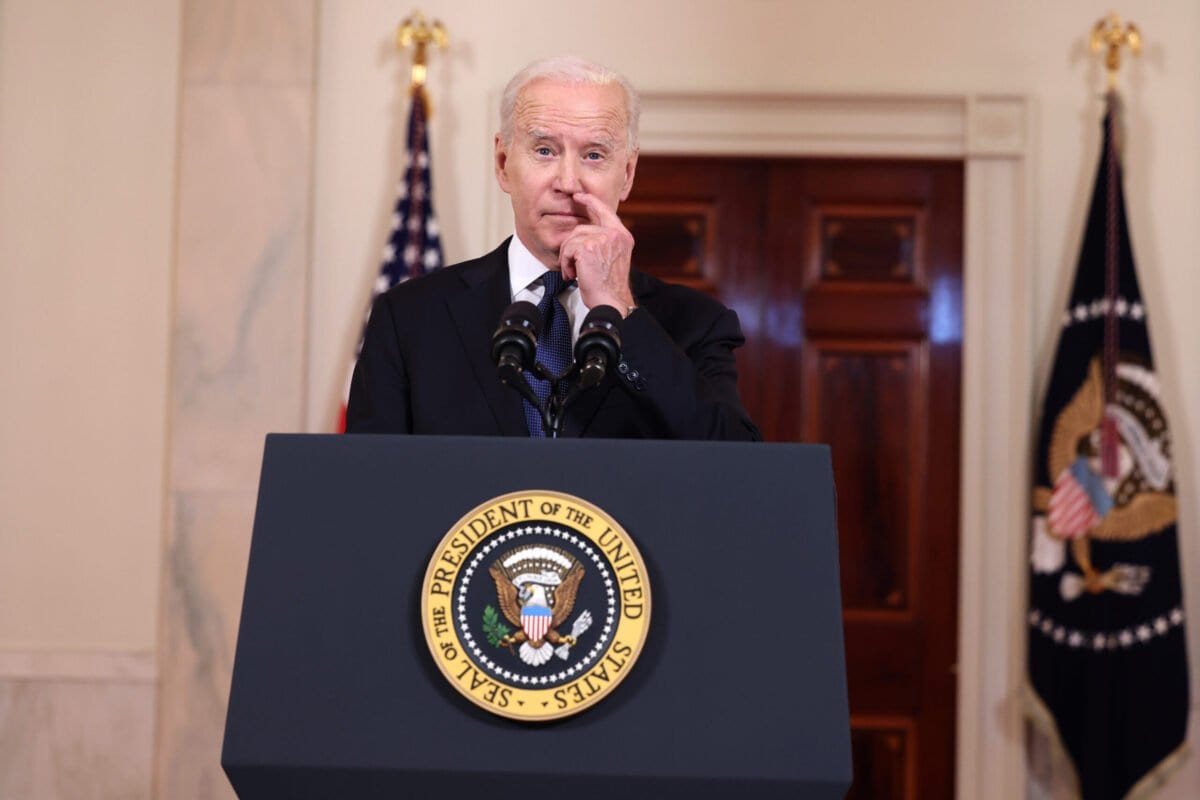 Presidente dos Estados Unidos Joe Biden comenta conflito no Oriente Médio, em Washington DC, 20 de maio de 2021 [Anna Moneymaker/Getty Images]