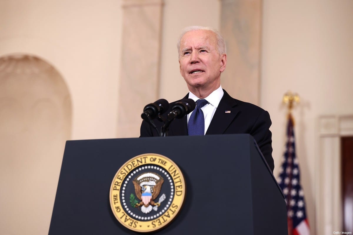 O presidente dos EUA, Joe Biden, em Washington, DC, em 20 de maio de 2021 [Anna Moneymaker/Getty Images]
