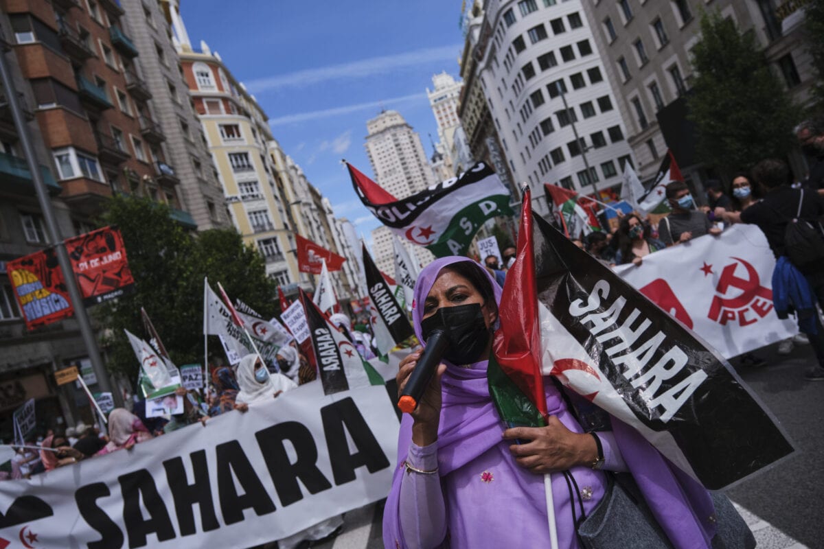 Protesto saharaui no centro de Madri, Espanha, 19 de junho de 2021 [Xaume Olleros/Getty Images]

