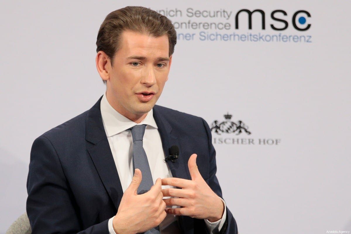 O primeiro-ministro austríaco, Sebastian Kurz, em Munique, Alemanha, em 14 de fevereiro de 2020 [Abdulhamid Hoşbaş/Agência Anadolu]
