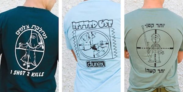 Camisetas de soldados israelens mostram grávida, mãe e criança como alvos [If America knew]