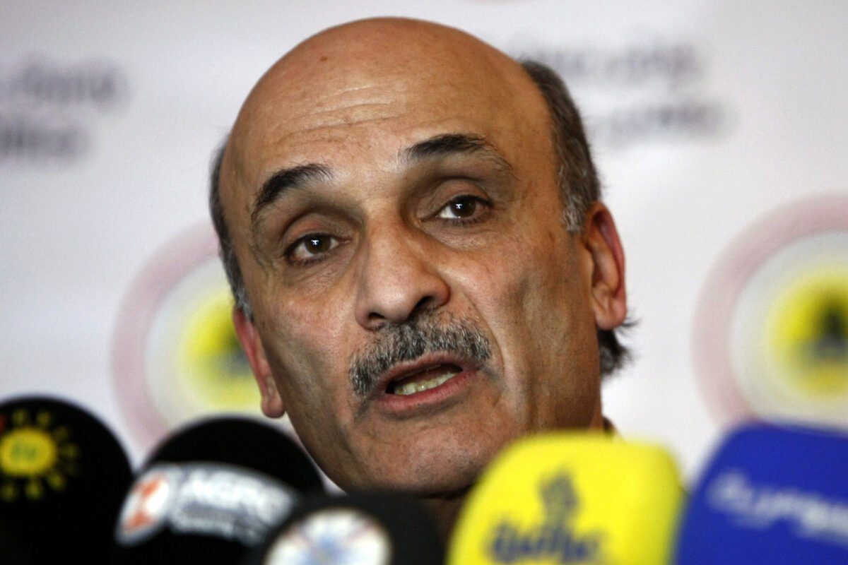 Samir Geagea, líder do partido das Forças Cristãs Libanesas, em 15 de janeiro de 2012 [Safin Hamed/AFP/GettyImages]
